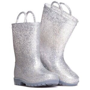 Kids Glitter Rain Boots - Silver
